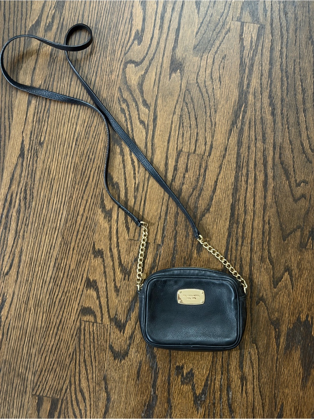 Michael Kors Black Leather Crossbody with Gold Hardware